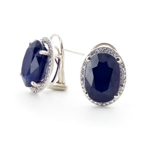 14K. SOLID GOLD FRENCH CLIPS EARRING WITH DIAMONDS & SAPPHIRES (White Gold)